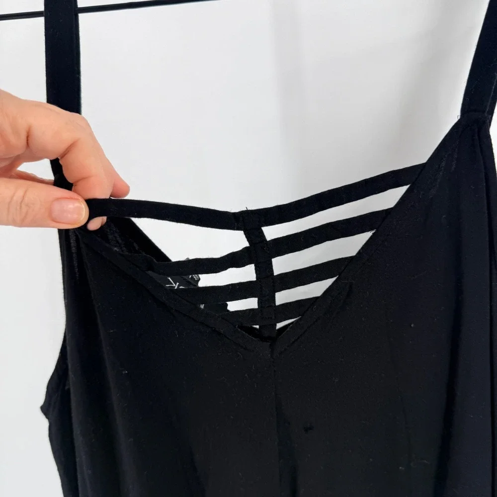 MSK Black Wide Leg Jumpsuit‎ Size L Strappy Cage Neck Sleeveless Boho Elevated